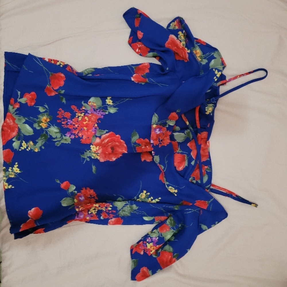 Floral Blue Dress with Red Flowers